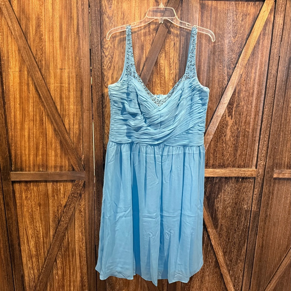 Jones New York Blue Silk Dress with Bead Details - Size 16
